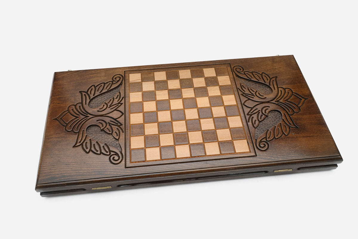 Backgammon Set Lion II - handmade wooden backgammon board