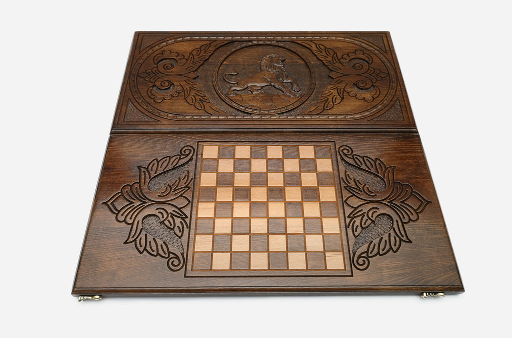 Backgammon Set Lion II - handmade wooden backgammon board