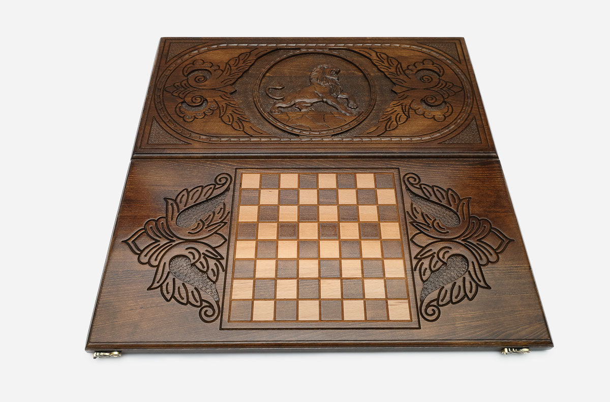 Backgammon Set Lion II - handmade wooden backgammon board