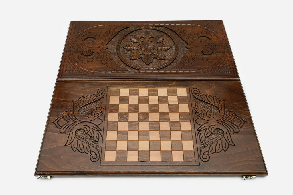 Backgammon Set Snowflake - handmade wooden backgammon board