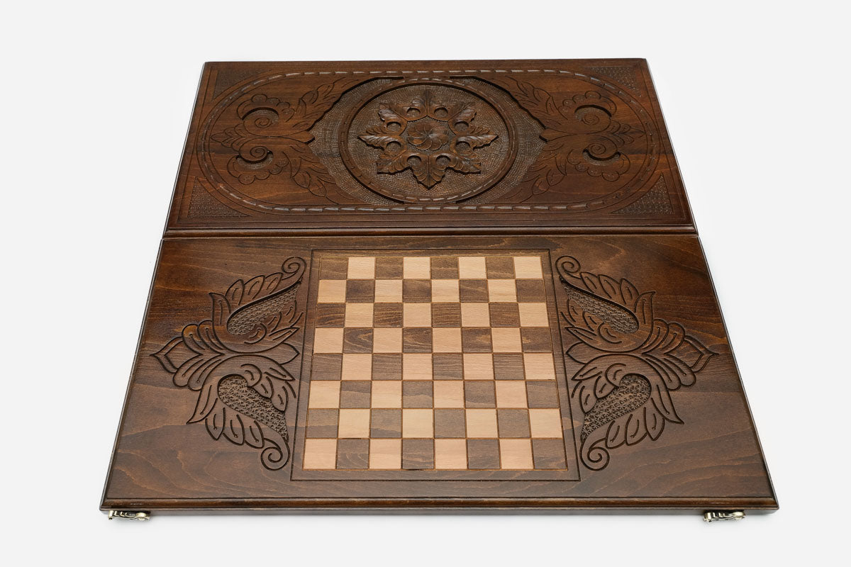 Backgammon Set Snowflake - handmade wooden backgammon board