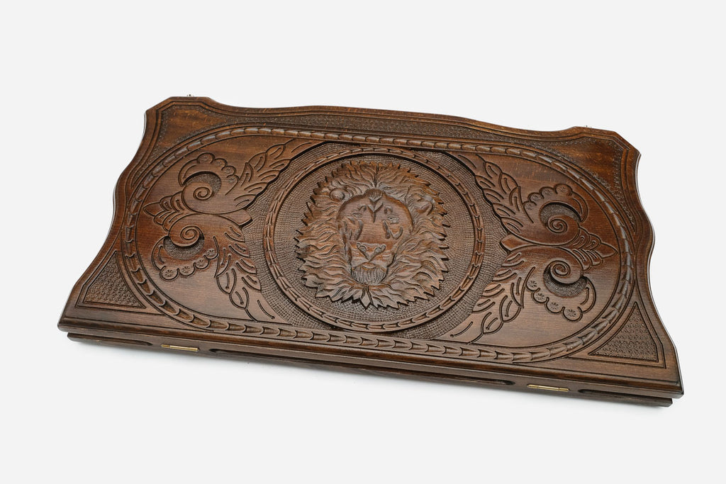 Backgammon Set Lion - handmade wooden backgammon board