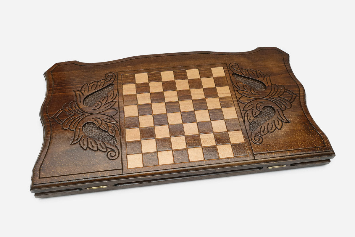 Backgammon Set Lion - handmade wooden backgammon board
