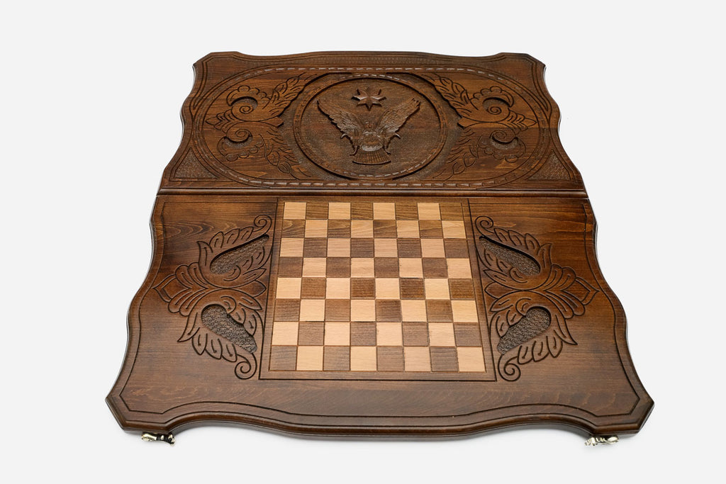 Backgammon Set Eagle Octagon - handmade wooden backgammon board