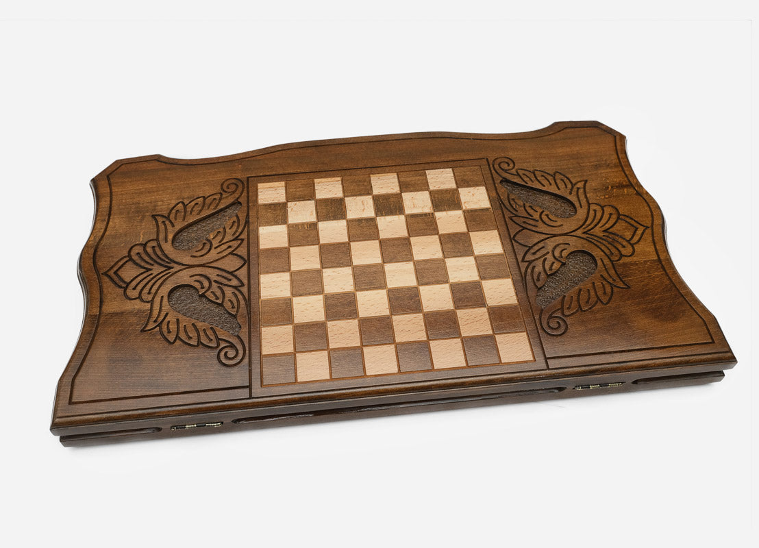 Armenian Backgammon Set - Ornaments X - handmade wooden backgammon board