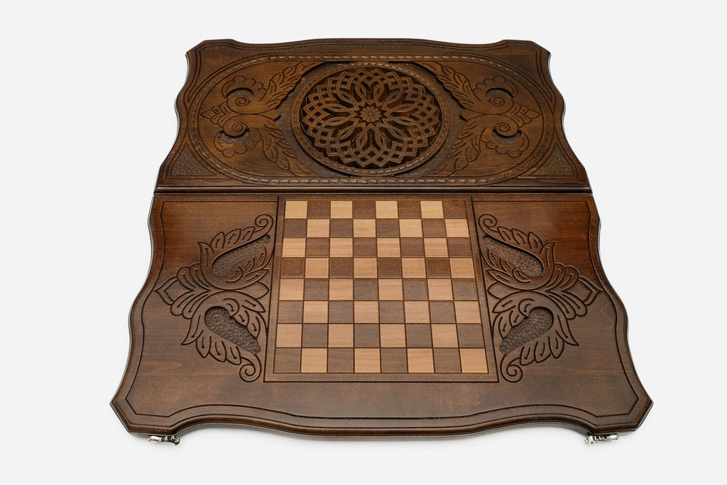 Armenian Backgammon Set - Ornaments IX - handmade wooden backgammon board