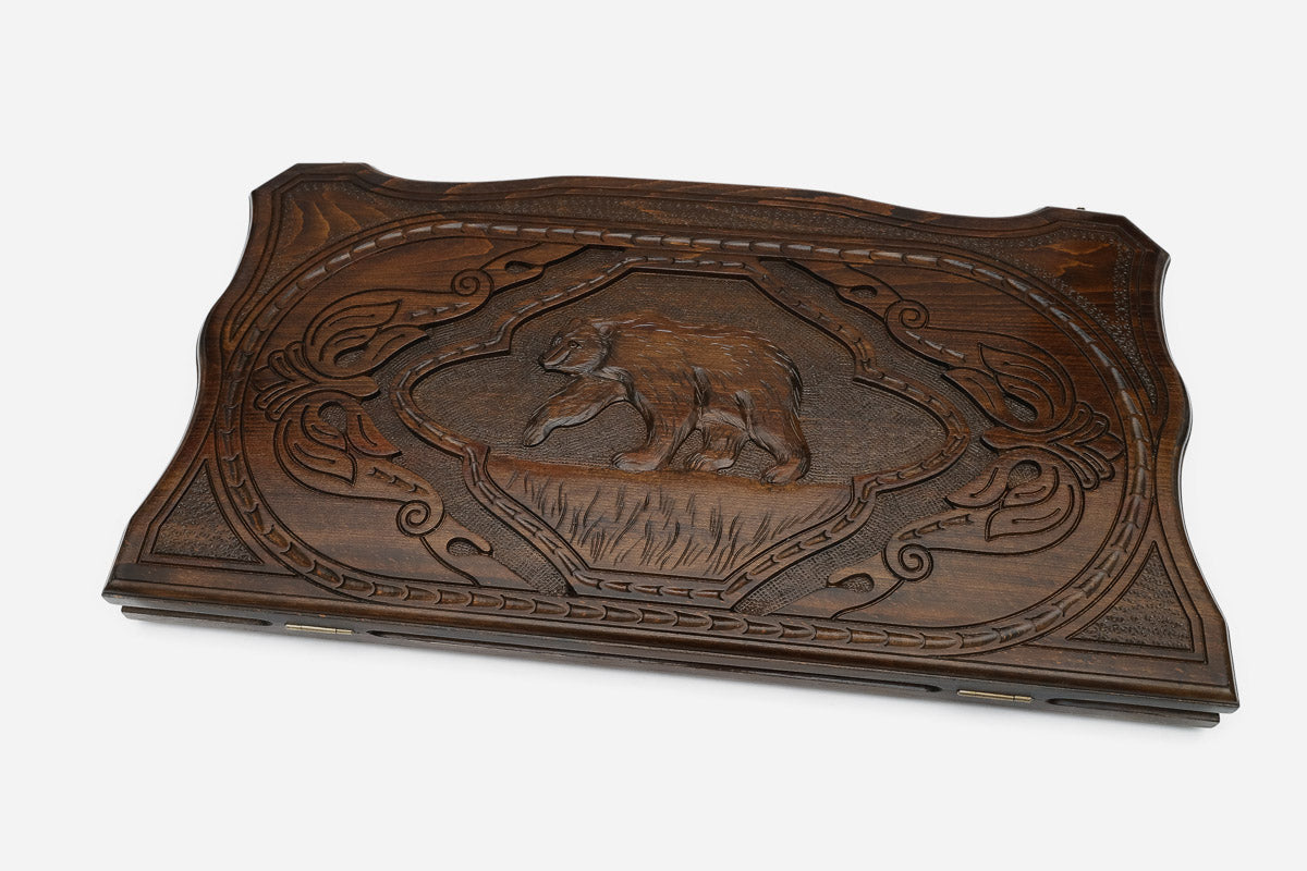 Backgammon Set Bear - handmade wooden backgammon board