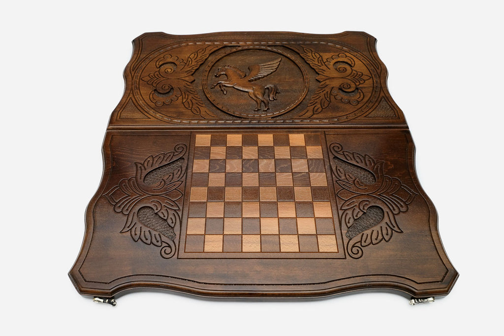 Backgammon Set Pegasus - handmade wooden backgammon board