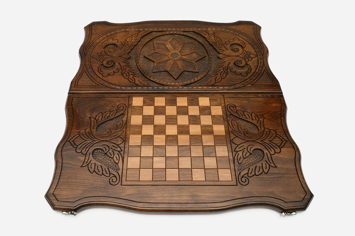Armenian Backgammon Set - Ornaments VIII - handmade wooden backgammon board