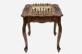 Carved Beech Chess Table with Bronze Pieces