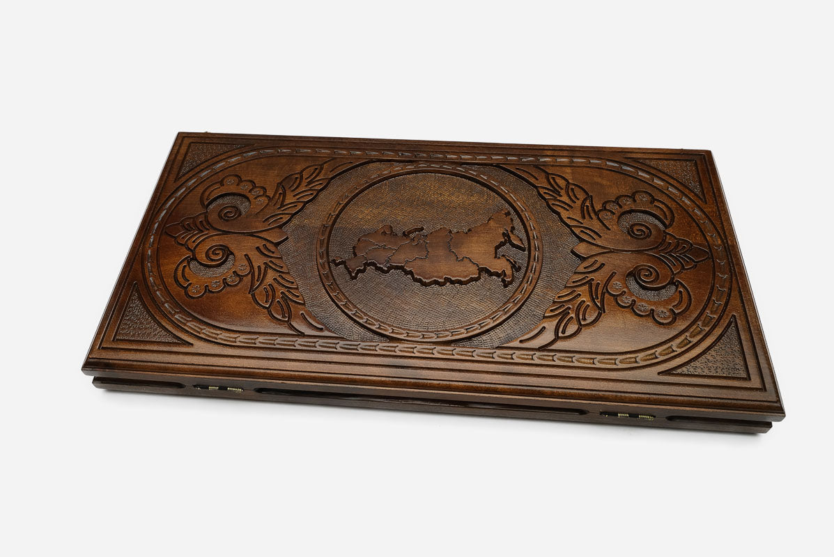 Russian Backgammon Set - Map - handmade wooden backgammon board