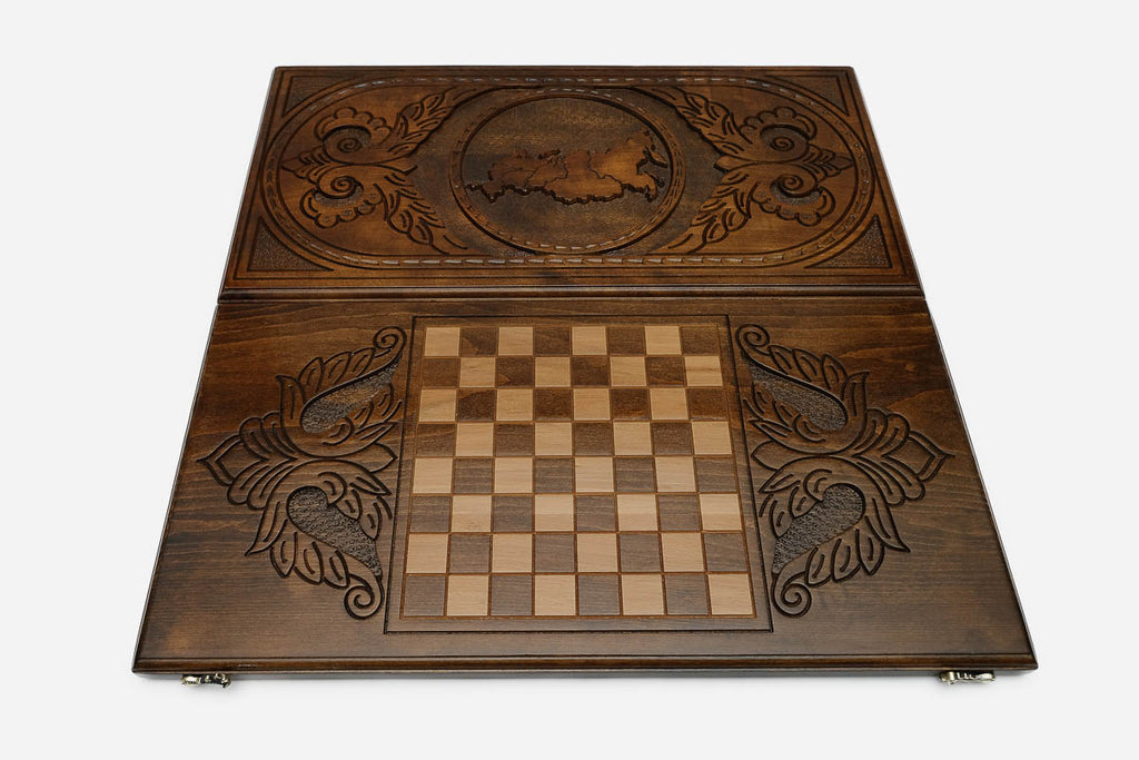 Russian Backgammon Set - Map - handmade wooden backgammon board