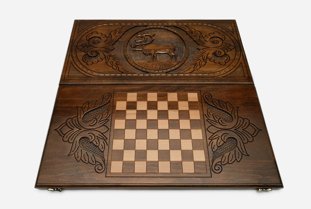 Backgammon Set Deer II - handmade wooden backgammon board