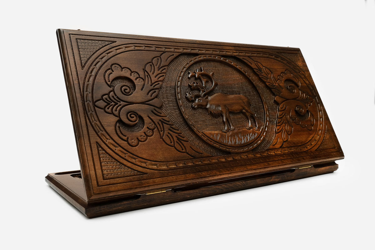 Backgammon Set Deer II - handmade wooden backgammon board