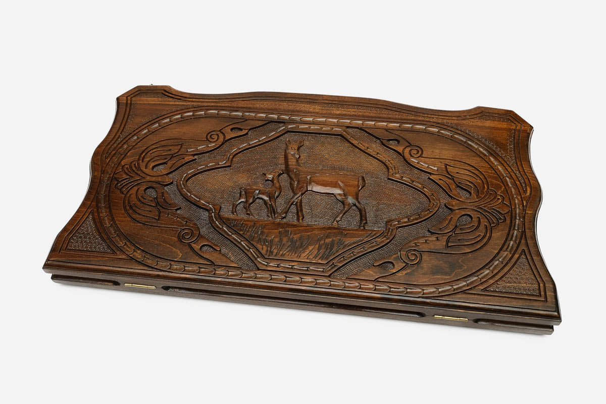 Backgammon Set Deer - handmade wooden backgammon board