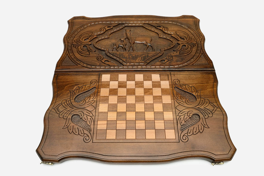Backgammon Set Deer - handmade wooden backgammon board