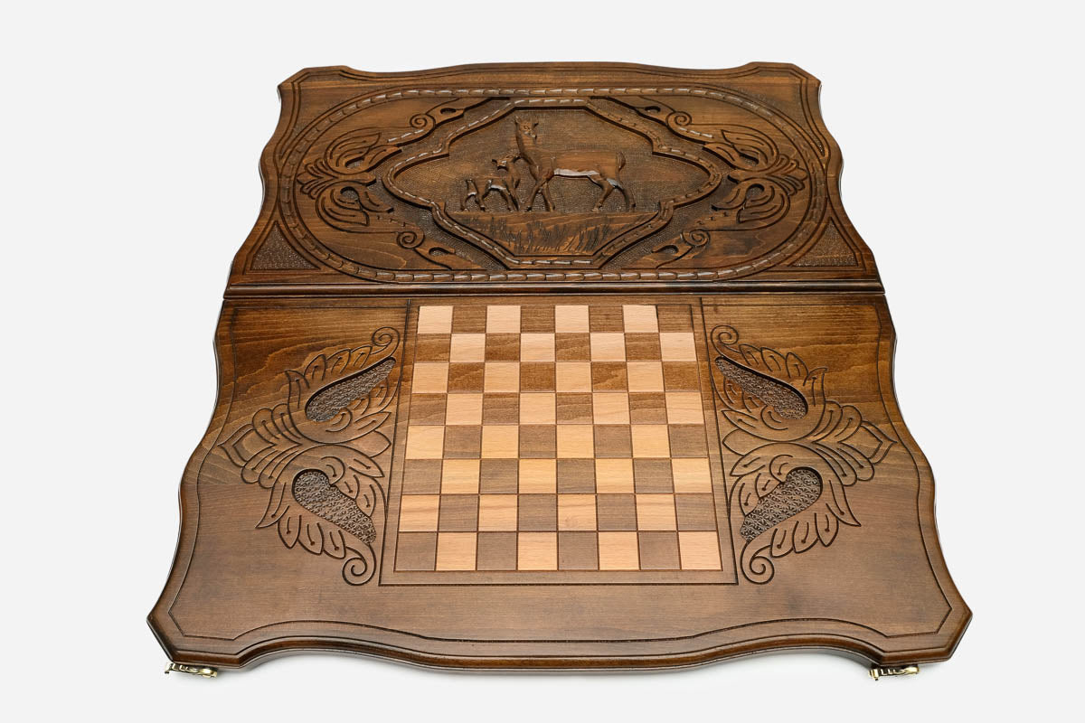 Backgammon Set Deer - handmade wooden backgammon board