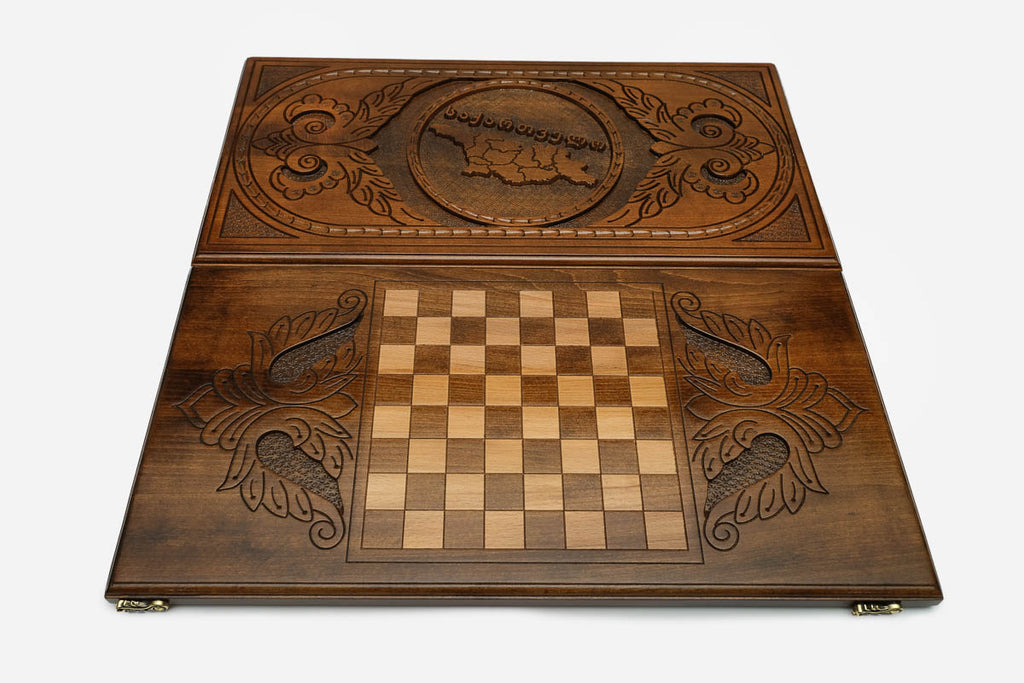 Georgian Backgammon Set - Map - handmade wooden backgammon board