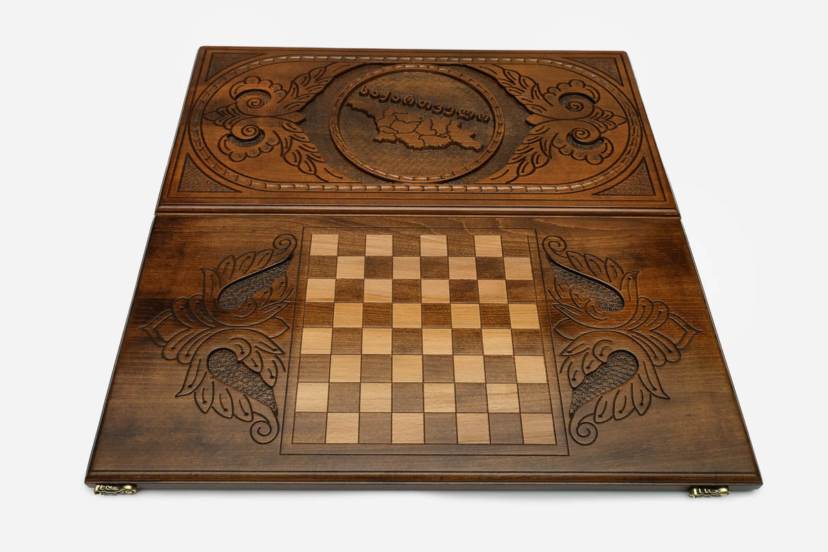 Georgian Backgammon Set - Map - handmade wooden backgammon board