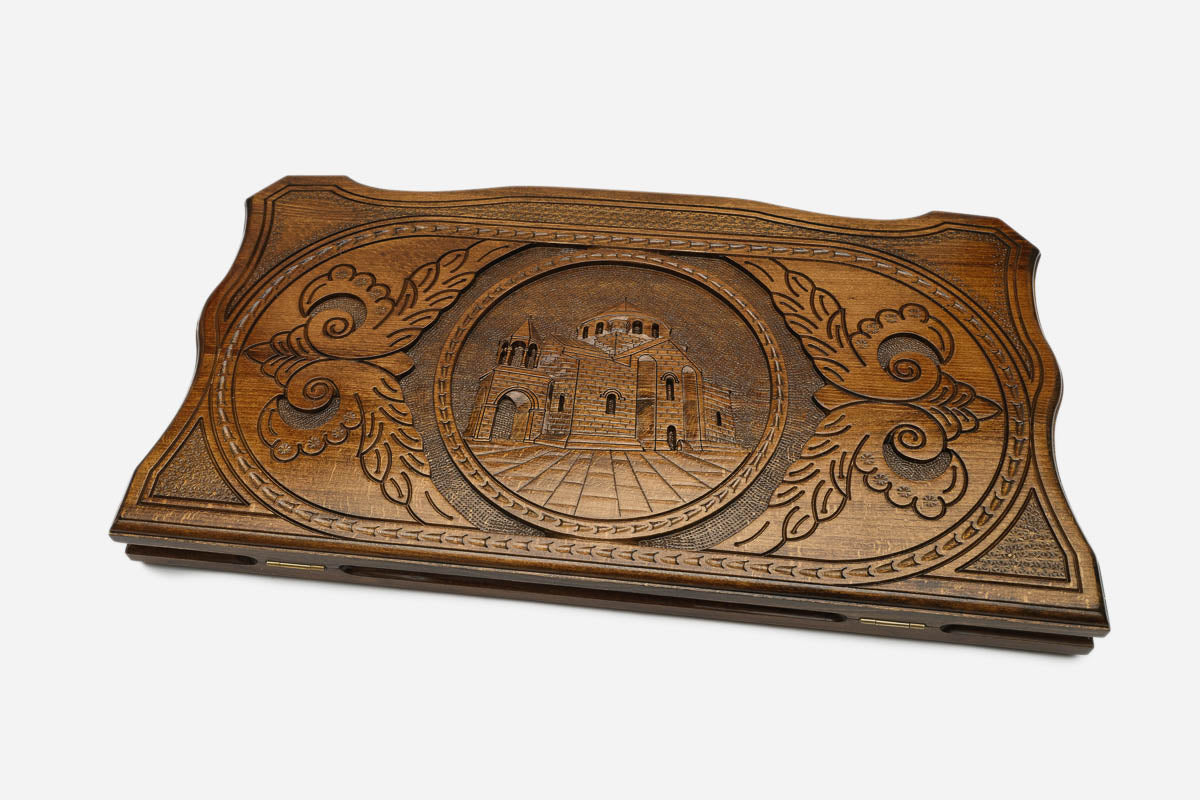 Armenian Backgammon Set - St. Hripsime Church - handmade wooden backgammon board