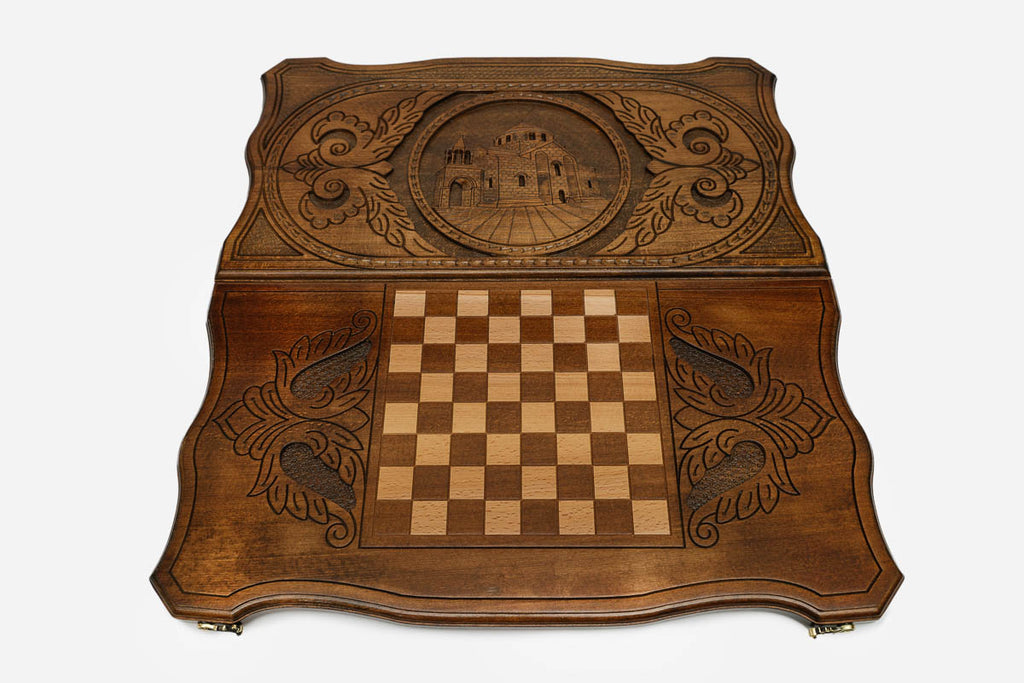Armenian Backgammon Set - St. Hripsime Church - handmade wooden backgammon board