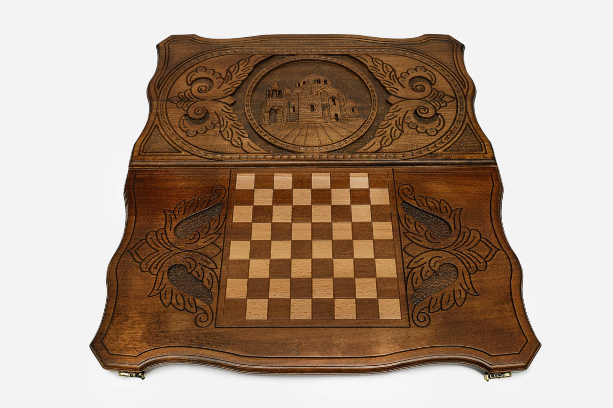 Armenian Backgammon Set - St. Hripsime Church - handmade wooden backgammon board