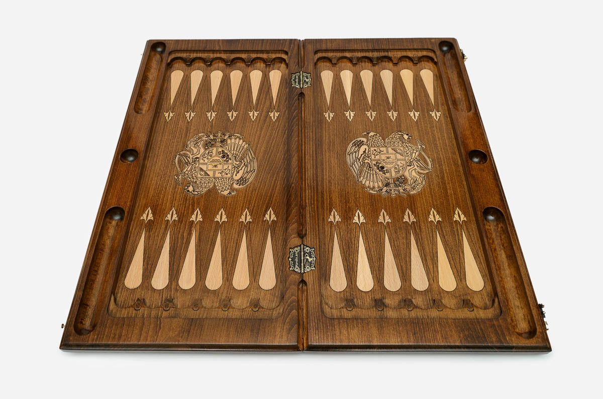 Armenian Backgammon Set - Coat of Arms III - handmade wooden backgammon board