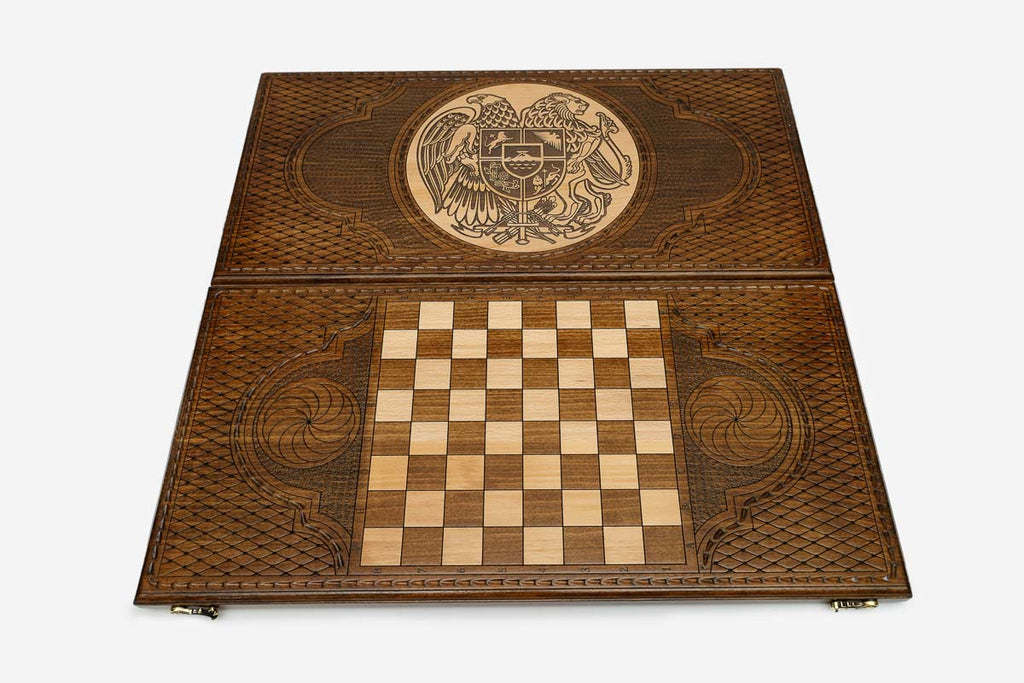 Armenian Backgammon Set - Coat of Arms III - handmade wooden backgammon board