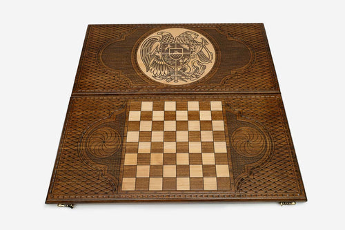Armenian Backgammon Set - Coat of Arms III - handmade wooden backgammon board