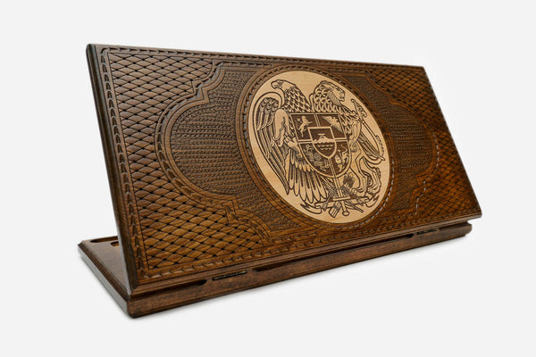 Armenian Backgammon Set - Coat of Arms III - handmade wooden backgammon board