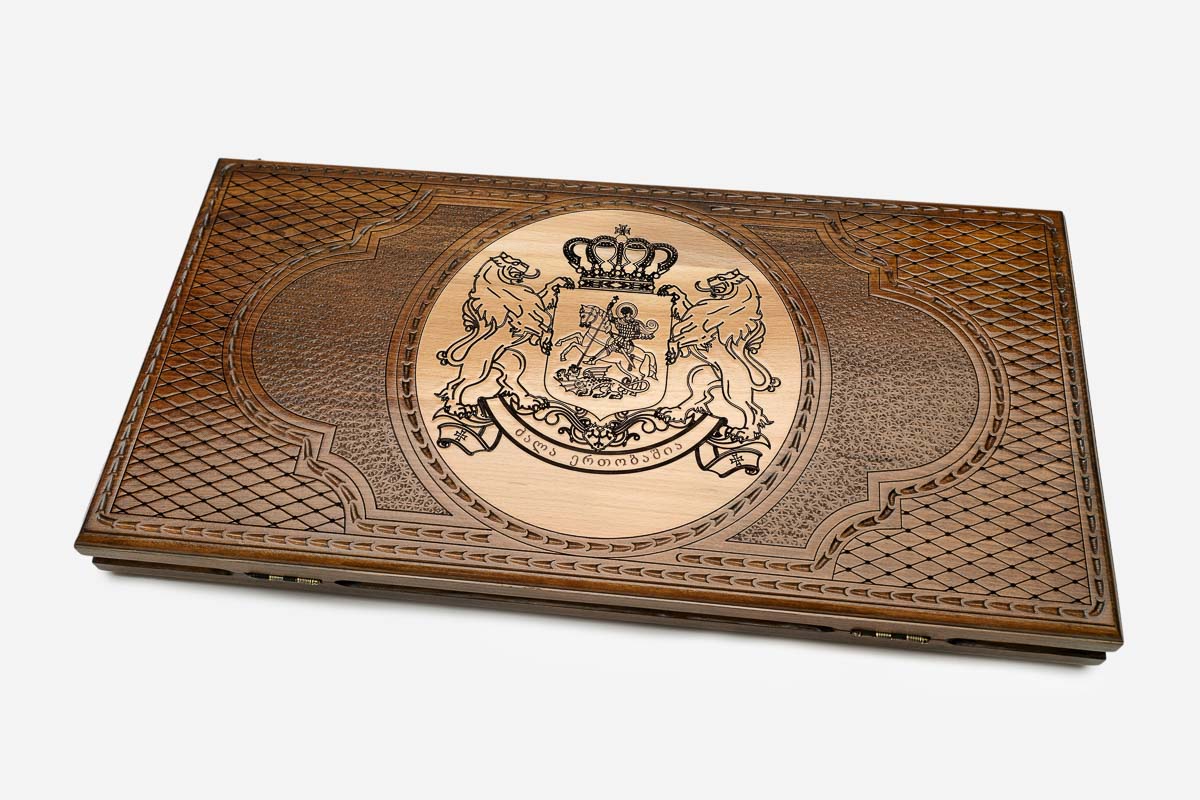 Georgian Backgammon Set - Coat of Arms II - handmade wooden backgammon board