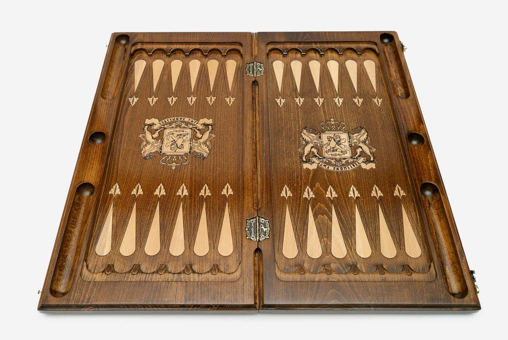 Georgian Backgammon Set - Coat of Arms II - handmade wooden backgammon board
