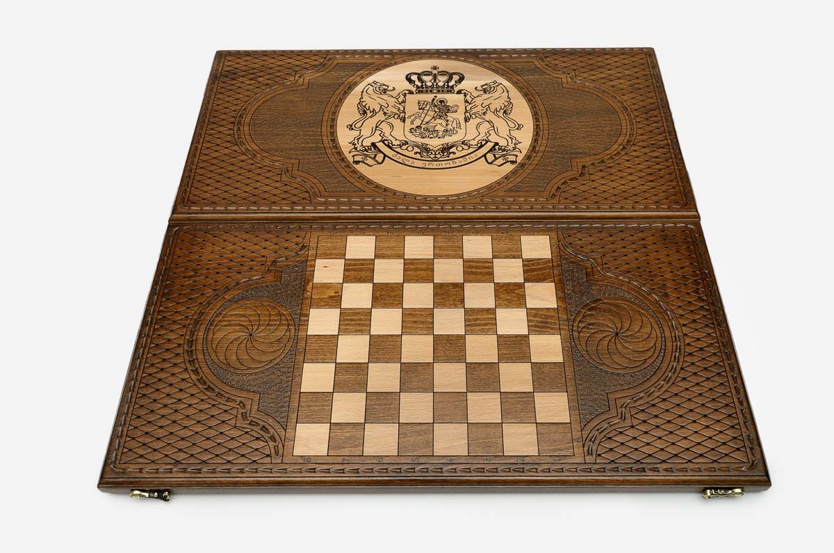 Georgian Backgammon Set - Coat of Arms II - handmade wooden backgammon board
