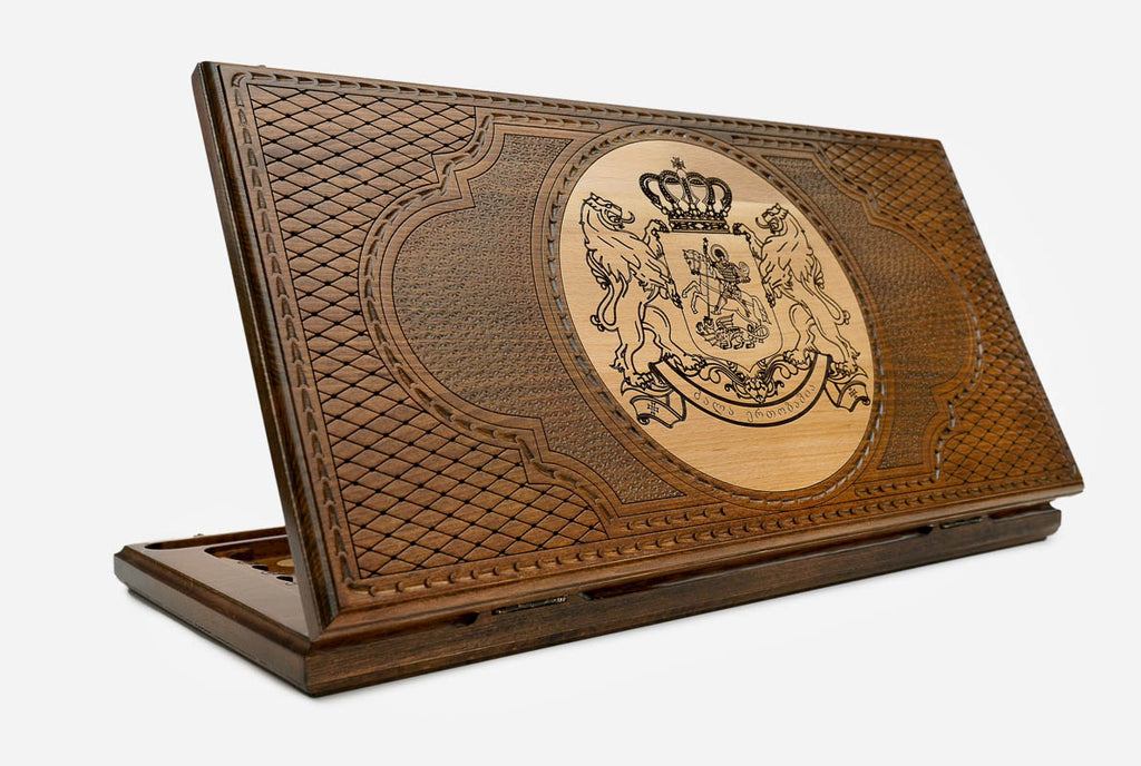 Georgian Backgammon Set - Coat of Arms II - handmade wooden backgammon board