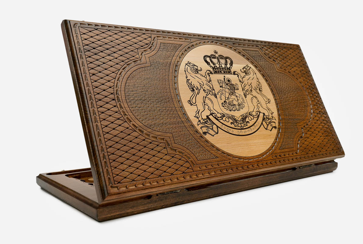Georgian Backgammon Set - Coat of Arms II - handmade wooden backgammon board