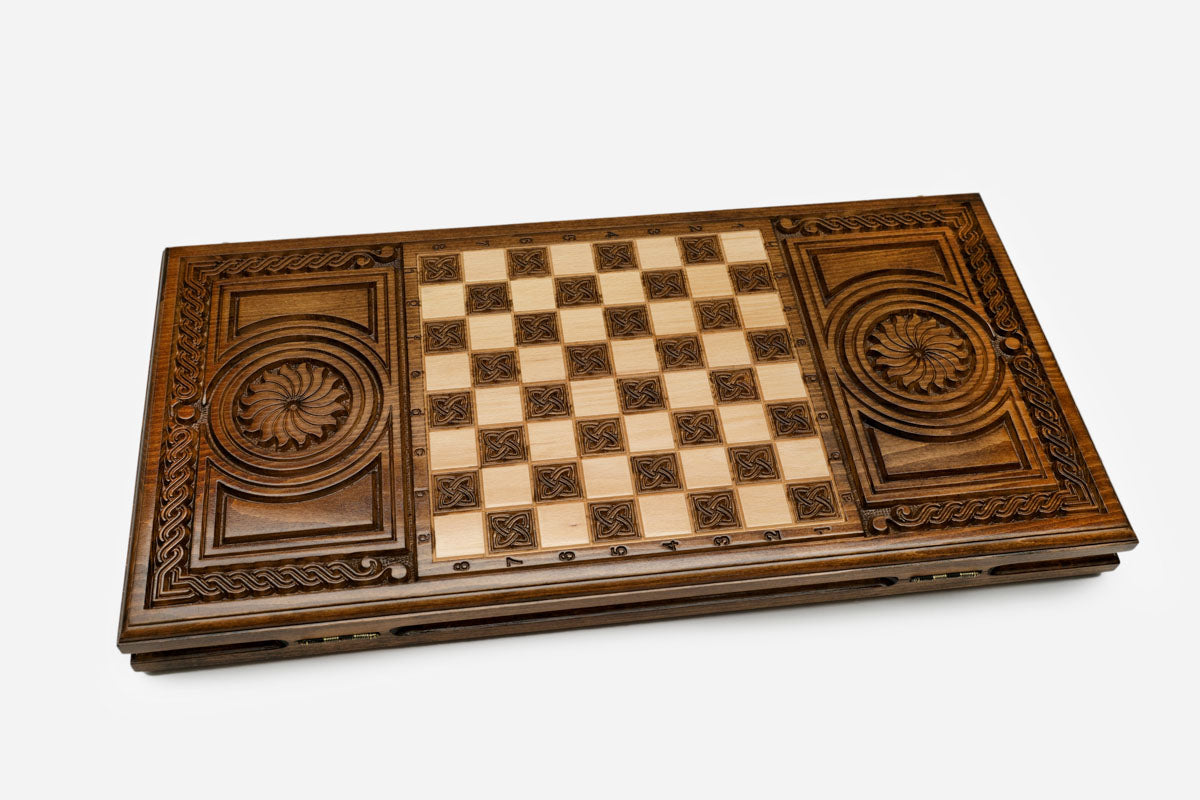 Armenian Backgammon Set - Ornaments VI - handmade wooden backgammon board