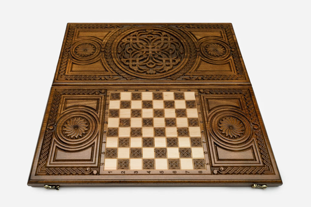 Armenian Backgammon Set - Ornaments VI - handmade wooden backgammon board