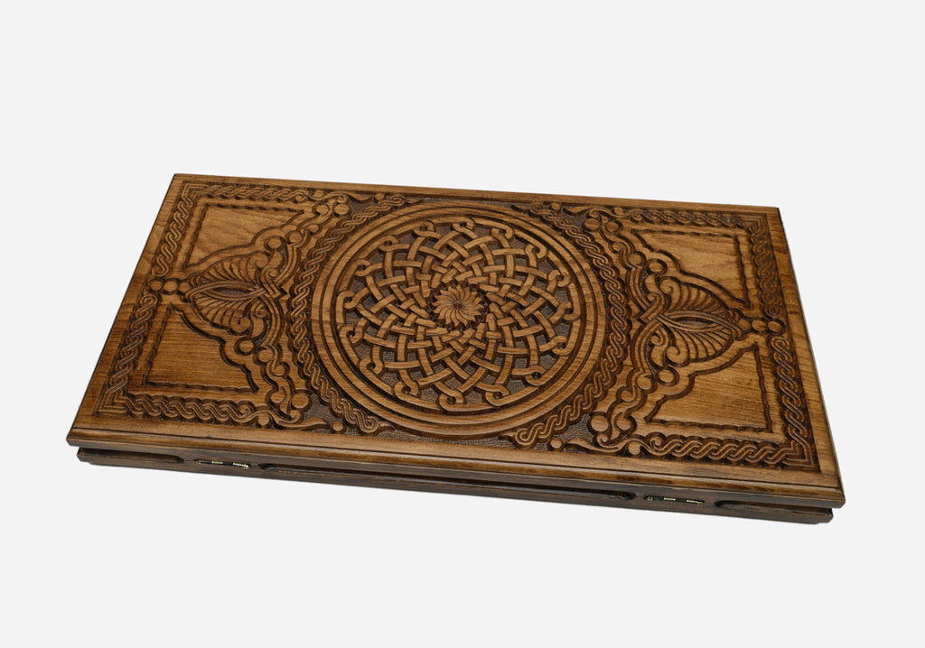 Armenian Backgammon Set - Ornaments V - handmade wooden backgammon board
