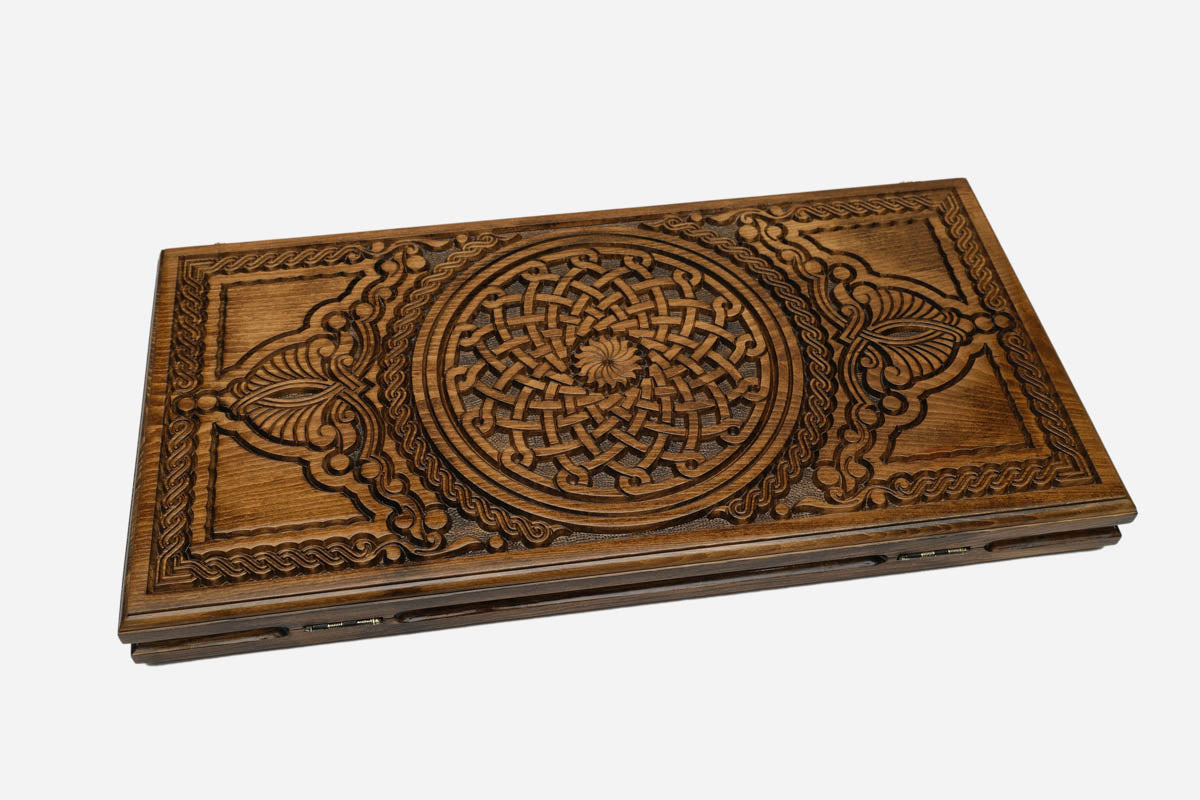 Armenian Backgammon Set - Ornaments V - handmade wooden backgammon board