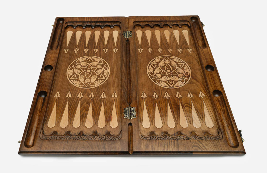 Armenian Backgammon Set - Ornaments V - handmade wooden backgammon board