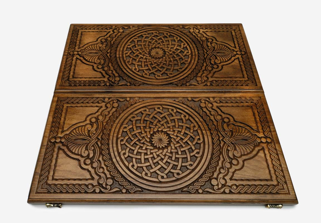 Armenian Backgammon Set - Ornaments V - handmade wooden backgammon board