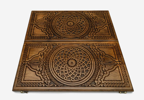 Armenian Backgammon Set - Ornaments V - handmade wooden backgammon board