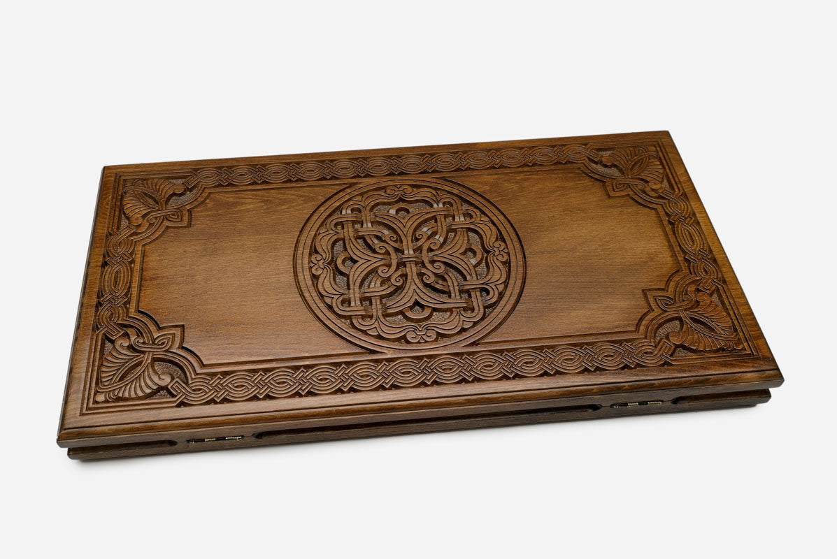 Armenian Backgammon Set - Ornaments IV - handmade wooden backgammon board