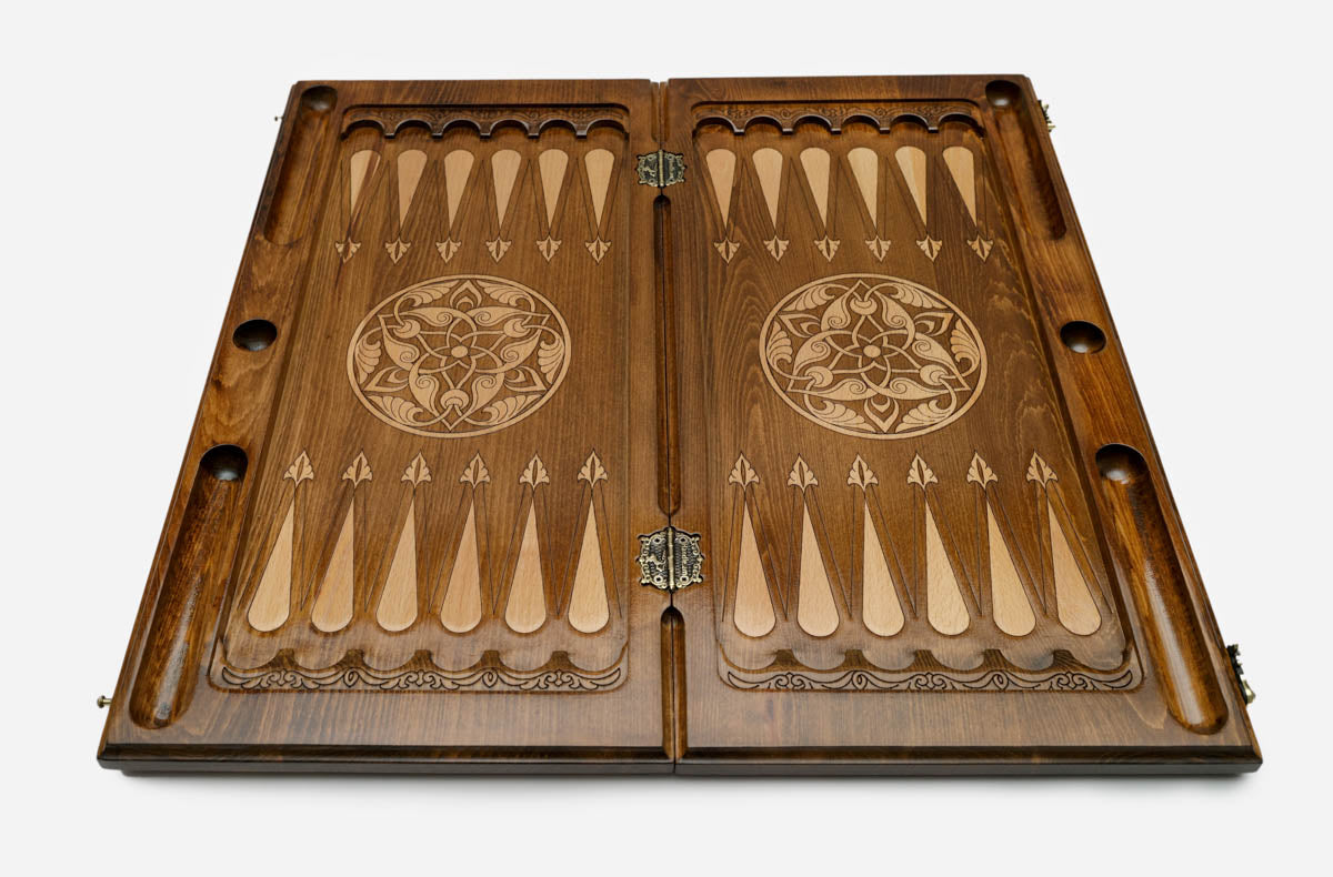 Armenian Backgammon Set - Ornaments IV - handmade wooden backgammon board
