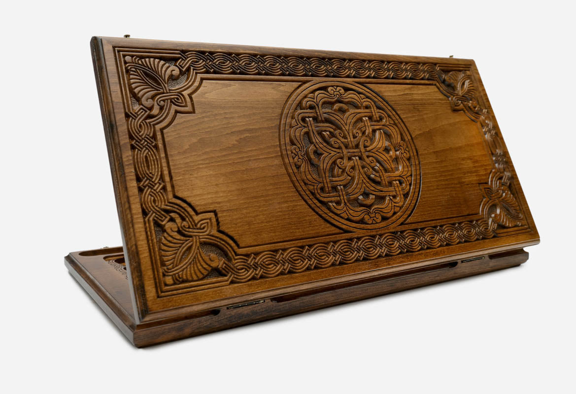 Armenian Backgammon Set - Ornaments IV - handmade wooden backgammon board