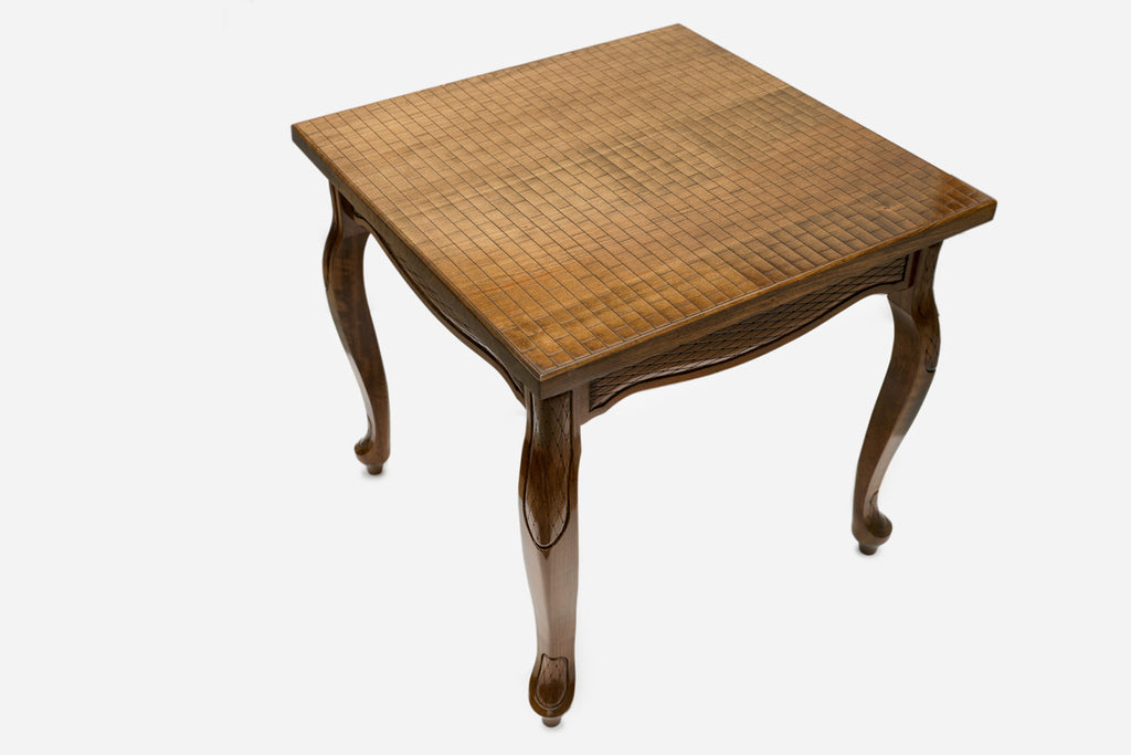 Handle Castle-Style game table opening to reveal the backgammon board