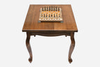 Handle Castle-Style game table set up for chess, front view showing the square tabletop