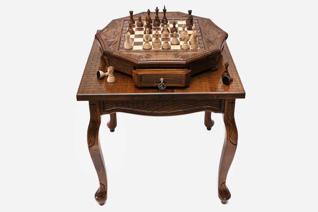Handle Castle-Style game table disassembled with legs removed for shipping
