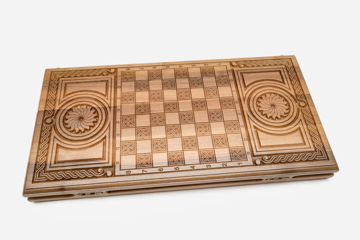 Armenian Backgammon Set - Ornaments III - handmade wooden backgammon board