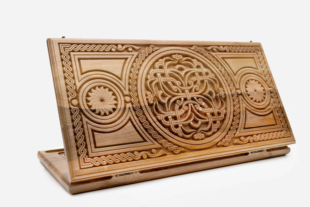 Armenian Backgammon Set - Ornaments III - handmade wooden backgammon board